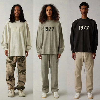 Fog Essentials Long Sleeve T-Shirt Unisex Flocking Logo Loose Sweater