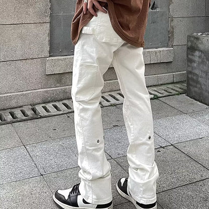 Men Jeans Casual Pants Loose Flared Straight-Leg Trousers