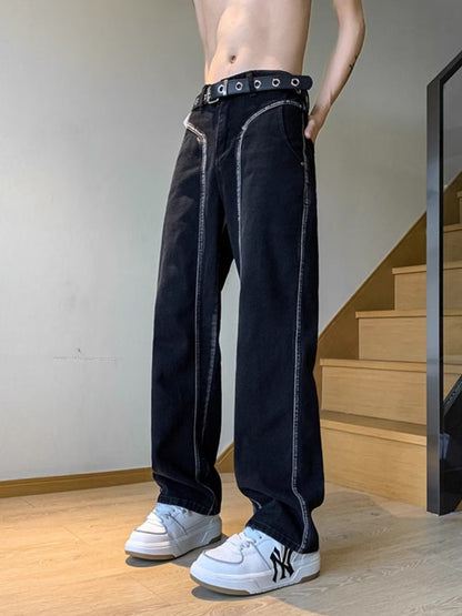 Men Jeans Retro Washed Tie-Dye Straight Jeans