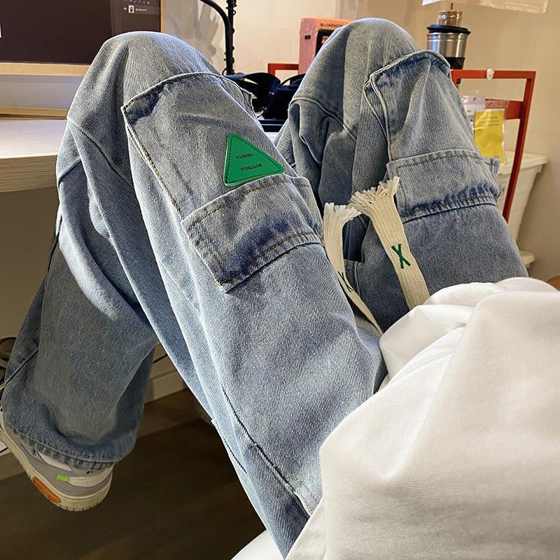 Men Jeans Cargo Jeans Loose Straight Wide Leg Casual Trousers