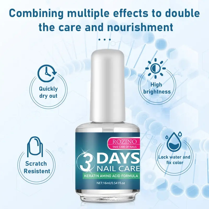 ROZINO 3-Day Nail Care Treatment - Keratin & Amino Acid Formula, 16ml (3 Pack)