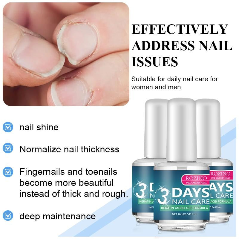 ROZINO 3 Days Nail Care Treatment - Keratin & Amino Acid Formula, 16ml (3 Pack)