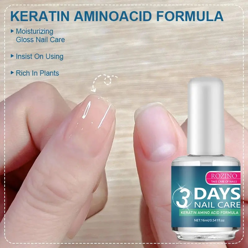 ROZINO 3 Days Nail Care Treatment - Keratin & Amino Acid Formula, 16ml (3 Pack)