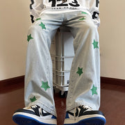 Men Jeans XINGX Embroidered Jeans Men's Loose Hiphop Straight-Leg Pants