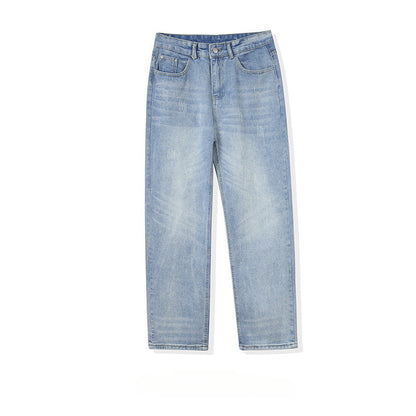 Men Jeans Spring Washed Casual Pants Distressed Straight Wide Leg Pants