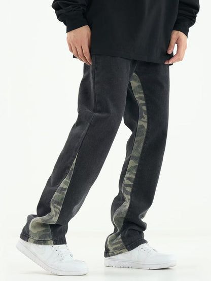 Men Jeans Camouflage Stitching Jeans Men's Spring Straight-Leg Pants Casual Trousers