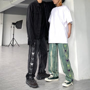 Men Jeans Retro Gradient Butterfly Embroidery Loose Washed-out Straight Wide Leg Pants