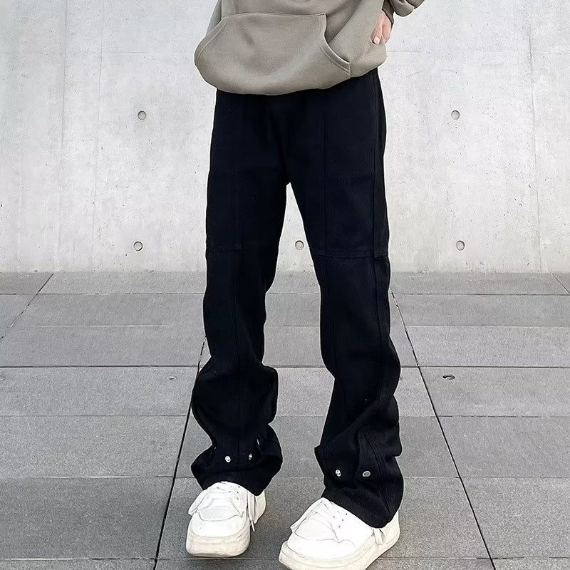 Men Jeans Black Buckle Jeans Baggy Straight Trousers
