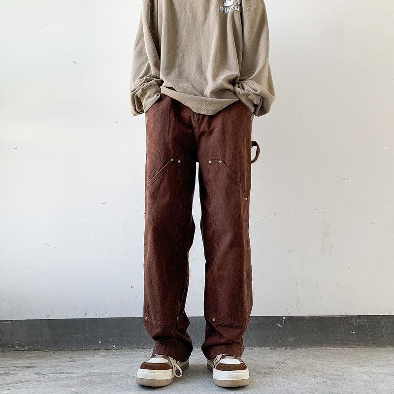Men Jeans Overalls Loose Straight Casual Trousers