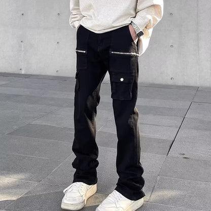 Men Jeans Zipper Split Workwear Casual Jeans Men