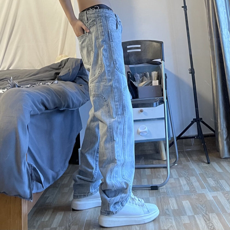 Men Jeans Retro Loose Summer Hip Hop Straight Casual Trousers