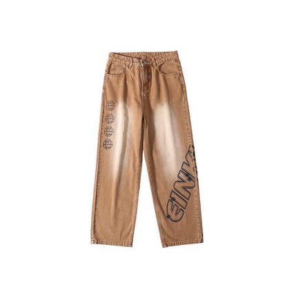 Men Jeans Vintage Brown Jeans Oversize Overalls