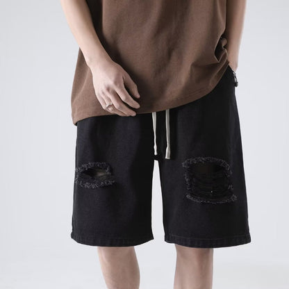 Men Jeans Ripped Denim Shorts Men's Summer Straight-Leg Pants