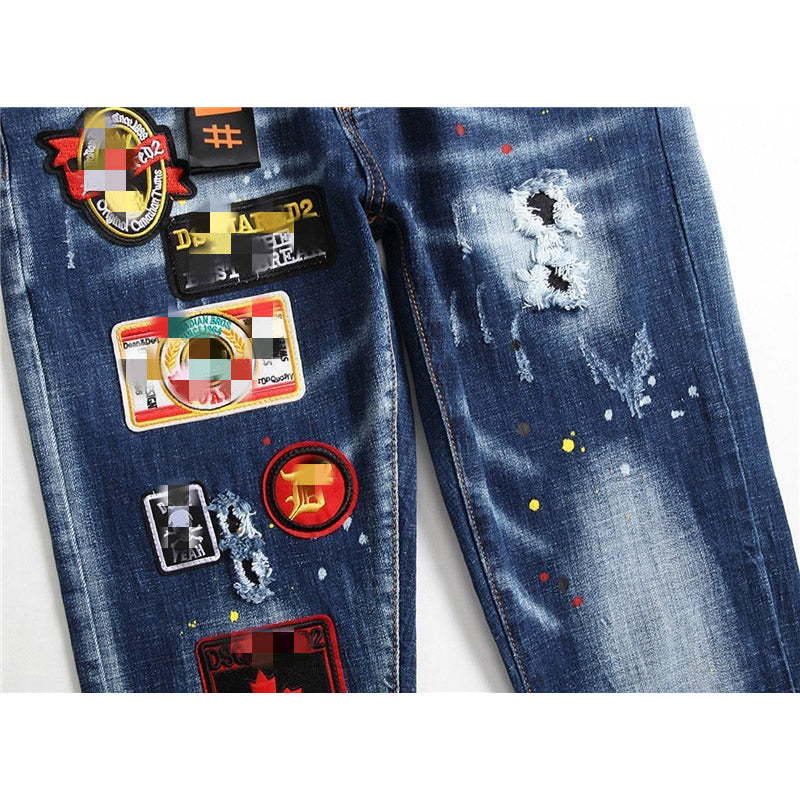 DSQ2 Jeans Emblem Embroidered Stretch Jeans
