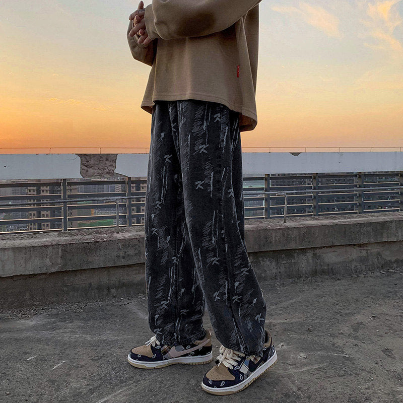 Men Jeans Loose Oversize Wide Leg Pants Denim Trousers
