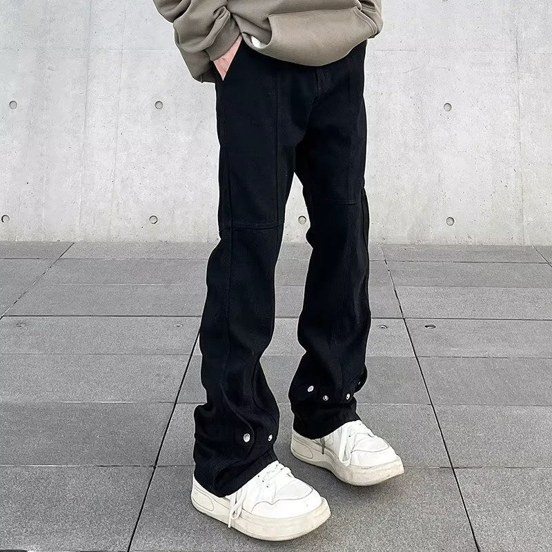 Men Jeans Black Buckle Jeans Baggy Straight Trousers