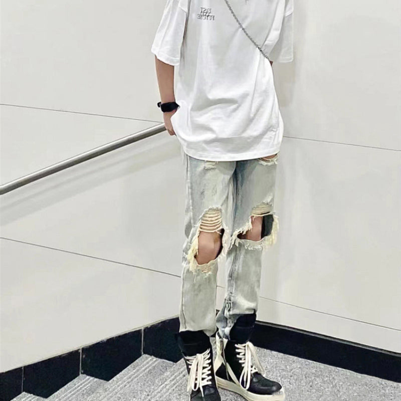 Men Jeans Ripped Jeans Men's Summer Zipper Trousers