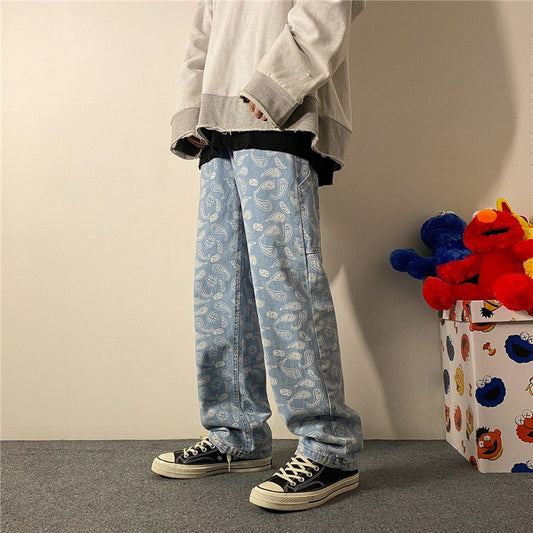Men Jeans Straight Spring and Autumn Workwear Jeans Trousers