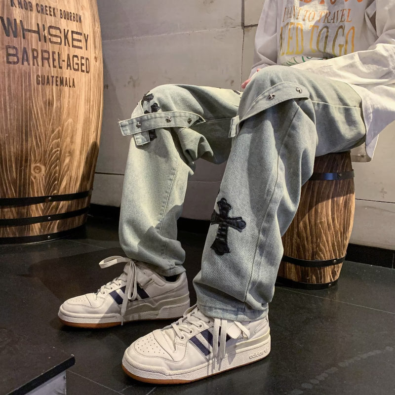 Men Jeans Cross Jeans Men's and Women's Spring and Autumn Retro Straight Casual Pants