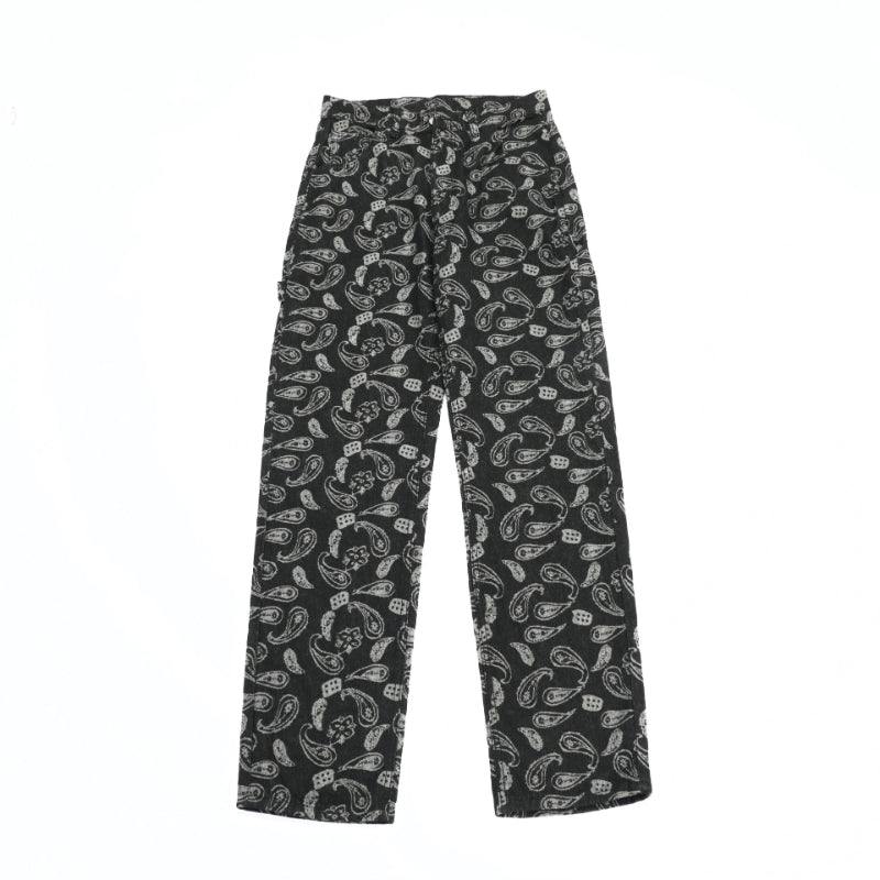 Men Jeans Embroidered Paisley Jeans Loose Retro Trousers
