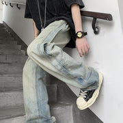 Men Jeans Retro Patchwork Jeans Men's Summer Straight-Leg Trousers