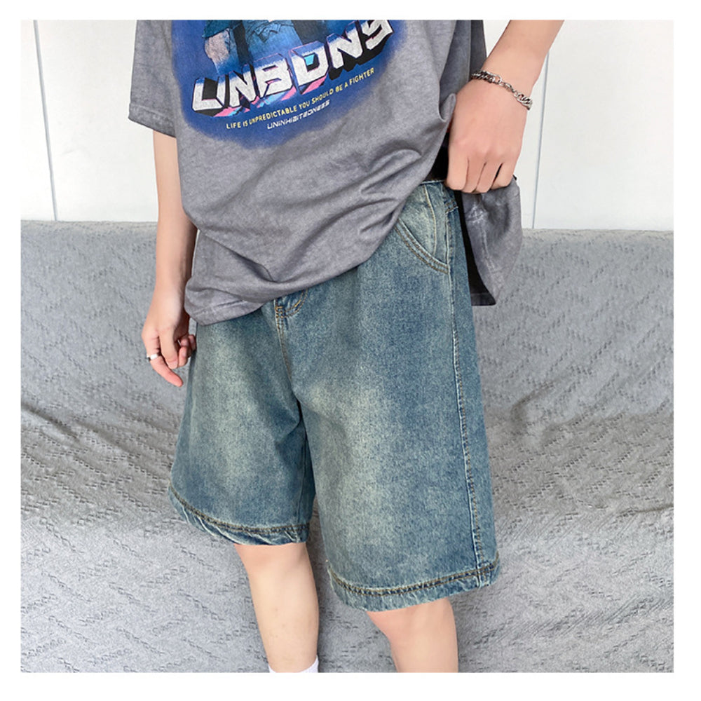 Men Jeans Summer Denim Shorts Loose Straight Casual Shorts