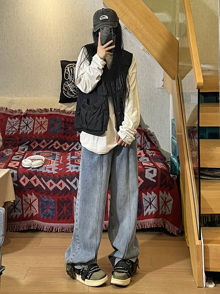 Men Jeans Vintage Jeans Men's Straight Loose Oversize Wide Leg Pants