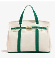 Women's Color-Blocked Canvas Tote Bag - Lightweight Spacious Commuter Handbag