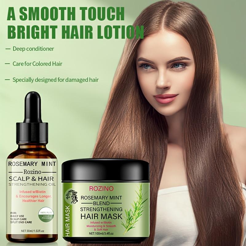 ROZINO Organic Rosemary Hair Mask & Mint Oil Set - Deep Conditioning Treatment for Dry, Damaged Hair with Biotin