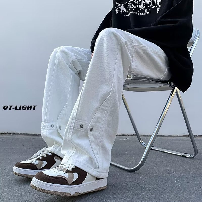 Men Jeans White Jeans Men Spring Retro Straight-Leg Pants Loose Casual Trousers