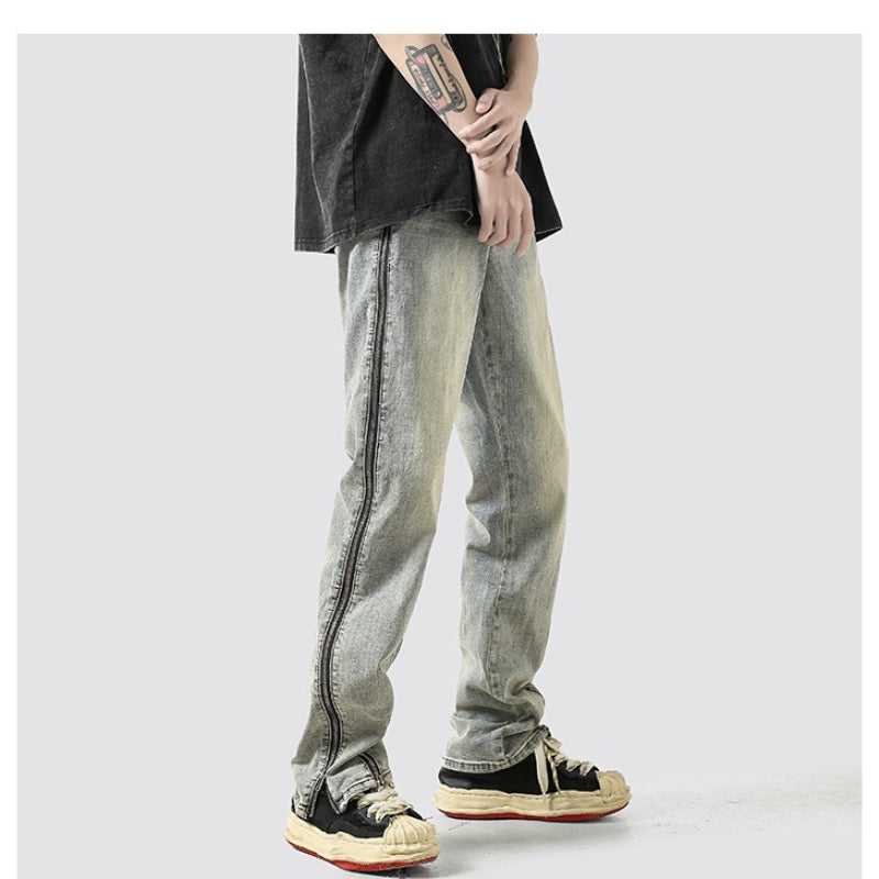 Men Jeans Washed Zipper Jeans Men's Summer