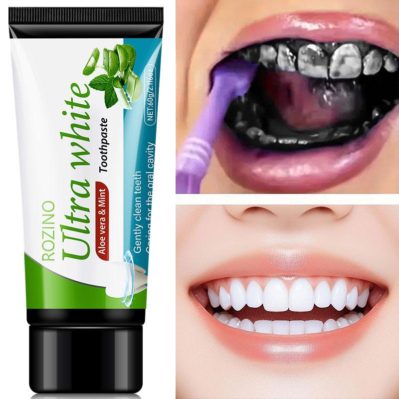 ROZINO Aloe Vera Ultra White Toothpaste - Sensitive Relief & Whitening, Fluoride-Free, Peppermint, 60g