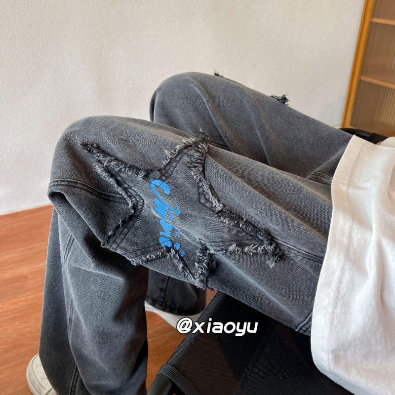 Men Jeans Light Blue XINGX Jeans Straight Wide Leg Casual Pants