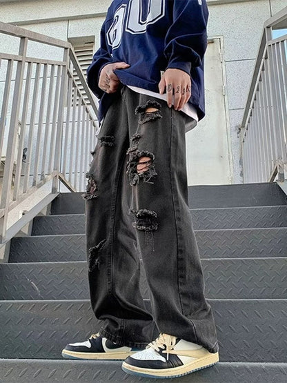 Men Jeans Ripped Jeans Men Autumn Straight-Leg Trousers