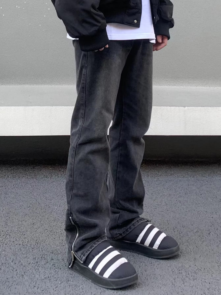 Men Jeans Vintage Slim Jeans Men Zipper Slit Loose Straight-Leg Pants