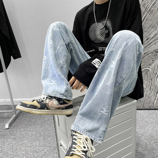 Men Jeans Summer Casual Pants Wide Leg Trousers