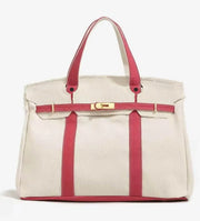 Women's Color-Blocked Canvas Tote Bag - Lightweight Spacious Commuter Handbag