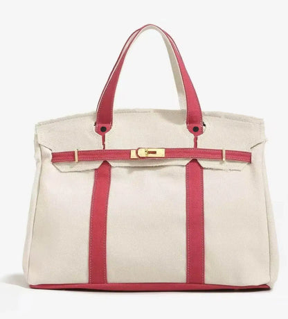 2026 New Arrival Canvas Tote Bag for Women Luxurious Niche Design Color-Blocked Handbag Spacious Commuter Tote Versatile Everyday Bag with Intentional Distressed Look & Lightweight Material