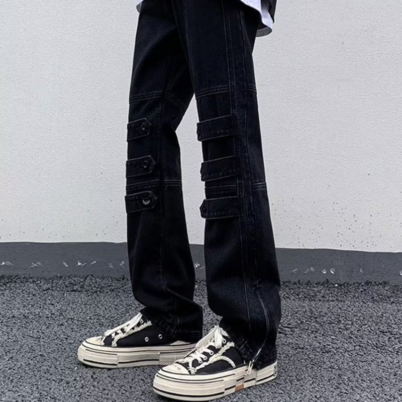 Men Jeans Skinny Jeans Zipper Split Straight-Leg Overalls