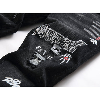 DSQ2 Jeans Rhinestone Decorated Ripped Stretch Jeans