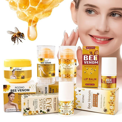 ROZINO 5-Piece Honey Skincare Set — Including Eye Cream Stick, Lip Balm, Face & Neck Cream, Hand & Foot Cream, Infused with Natural Extracts for Moisturizing and Hydrating, Leaving Skin Smooth and Radiant