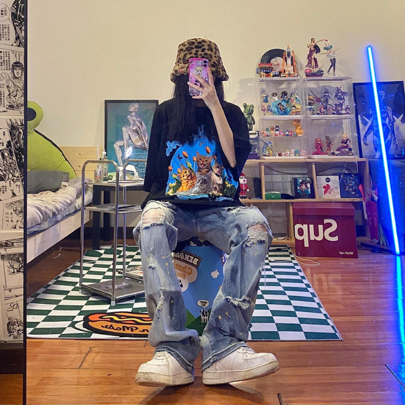 Men Jeans Washed Make Old Ripped Jeans