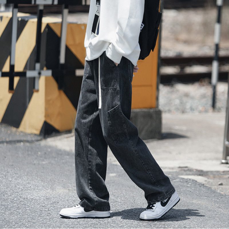 Men Jeans Retro Workwear Jeans Straight Loose plus Size Autumn and Winter Wide-Leg Pants