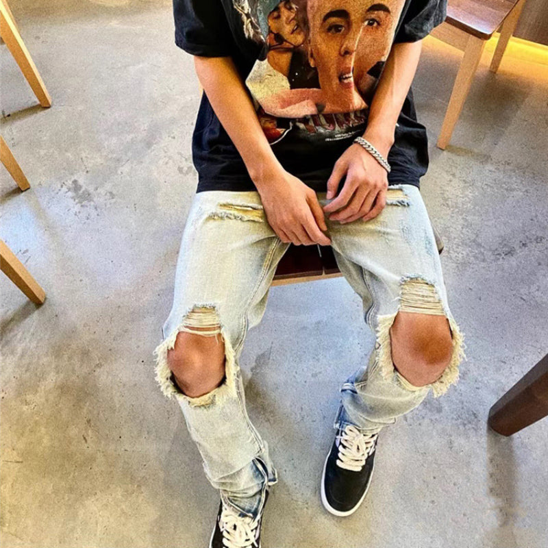 Men Jeans Ripped Jeans Men's Summer Zipper Trousers