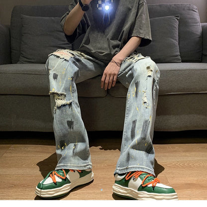 Men Jeans Straight Jeans Summer Ripped Trousers