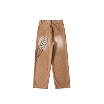 Men Jeans Vintage Brown Jeans Oversize Overalls