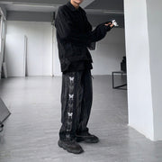 Men Jeans Retro Gradient Butterfly Embroidery Loose Washed-out Straight Wide Leg Pants