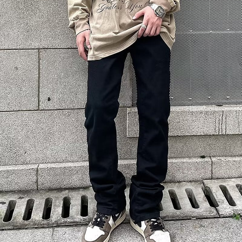 Men Jeans Casual Pants Loose Flared Straight-Leg Trousers