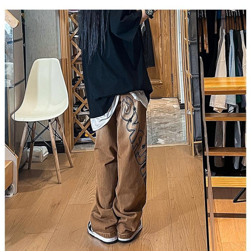 Men Jeans Vintage Brown Jeans Oversize Overalls