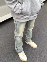 Men Jeans Vintage Slim Jeans Men Zipper Slit Loose Straight-Leg Pants